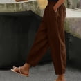 thumbnail image 2 of Summer Pants for Women Solid Pants High Waisted Wide Leg Fashion Drawstring Elastic Trousers Comfy Straight Leg Long With Pockets Indoor Soccer Linen Women Wide Summer Casual Brown M, 2 of 5