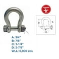 thumbnail image 3 of 3/4" Bolt Pin Anchor Shackle 6000 Lbs WLL, T316 Stainless Steel, Drop Forged, 3 of 8