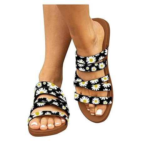 

Women Summer Slides Sandal Stylish Beach Boho Sunflower Daisy Flat Sandals Outdoor Indoor Shoes