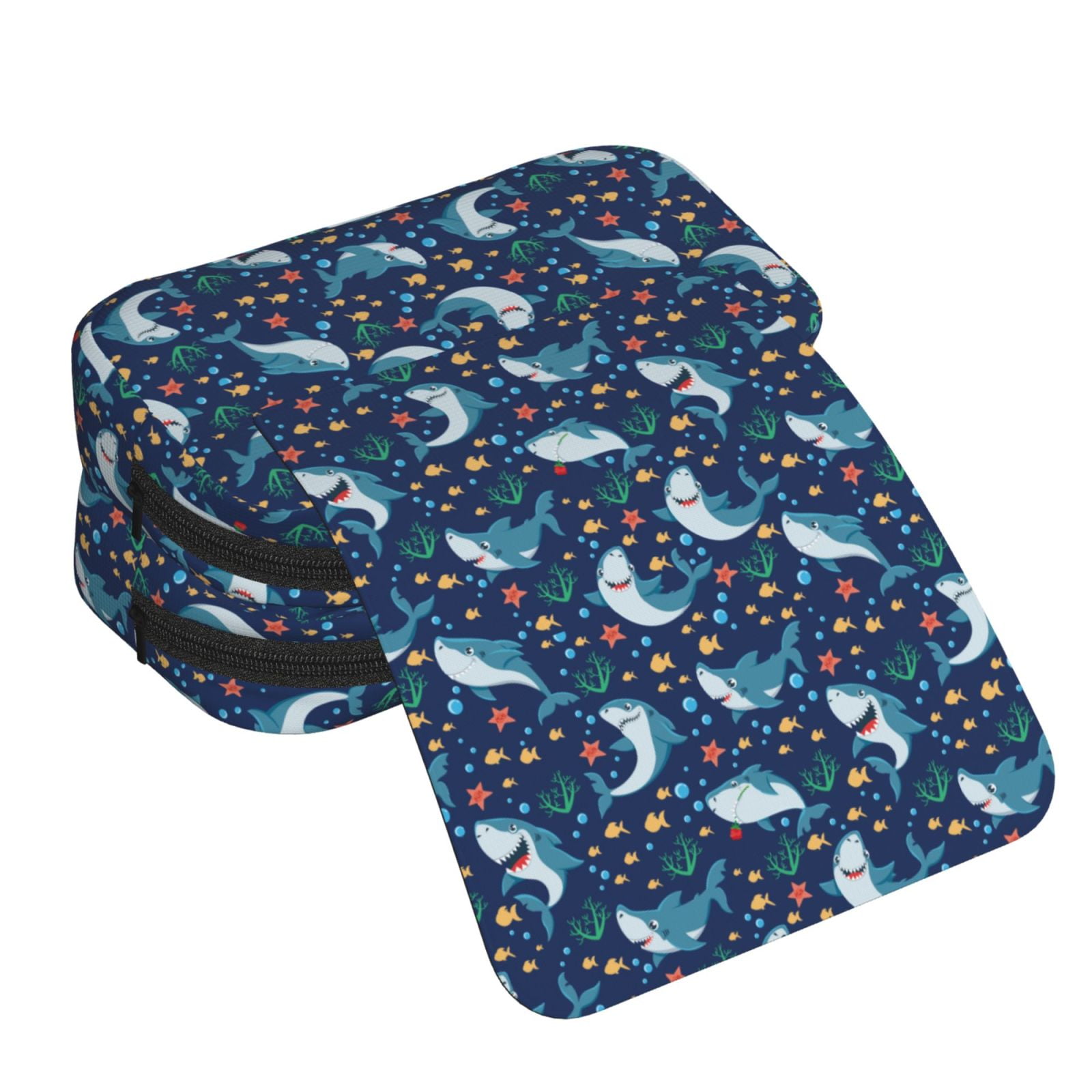 Rateoe Sea Sharks Pattern Double Clamshell Pen Case, Storage Organizer with Two Zipper Compartments– Holds Up to 50 Pencils & Pens