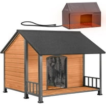 Aivituvin Heated Outdoor Dog House for Winter, Large Wooden Dog Kennel with Heated Pad, Insulated Liner, Metal Frame, Waterproof Roof, Raised Base and Porch for Medium to Large Dogs
