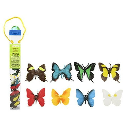 Safari Ltd Butterflies TOOB With 8 Hand Painted Toy Figurine Models Including a Red Glider, Green Swallowtail, Orange Barred Sulphur, White Angled Sulphur, Evenus Regalis, Anaea Clytemnestra, and a Pa