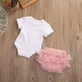 thumbnail image 4 of YASUTNKS Newborn Baby Girls Outfit Hello World Short Sleeves Romper +Ruffle Tutu Shorts +Headband Set Coming Home Hospital Clothes, 4 of 5