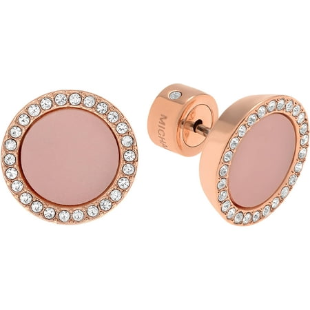 Michael Kors Women's Crystal Accent Rose Gold-Tone Stainless Steel Circle Stud Earrings