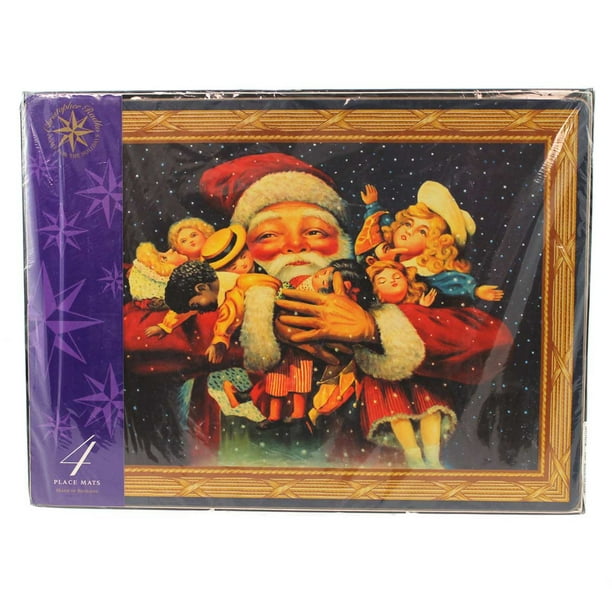 Christopher Radko VINTAGE SANTA PLACEMATS ST/4 Wood Home For The