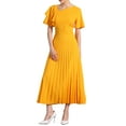 thumbnail image 4 of INSPIRE CHIC Ruffles Short Sleeve Dress Women's Asymmetrical Neck Pleated Hem Midi Summer Dress S Yellow, 4 of 6