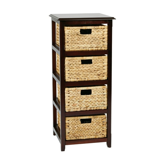OSP Home Furnishings Seabrook Four-Tier Storage Unit With Espresso Finish and Natural Baskets