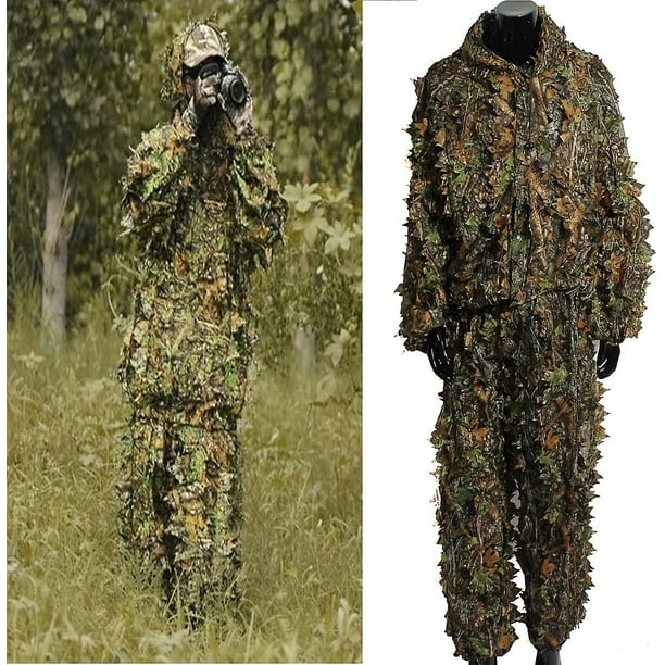 Trajes de camuflaje Trajes 3d Hojas Woodland Ropa de camuflaje Ejercito Francotirador Ropa militar y pantalones para la caza en la jungla TUNC Sencillez Walmart en linea