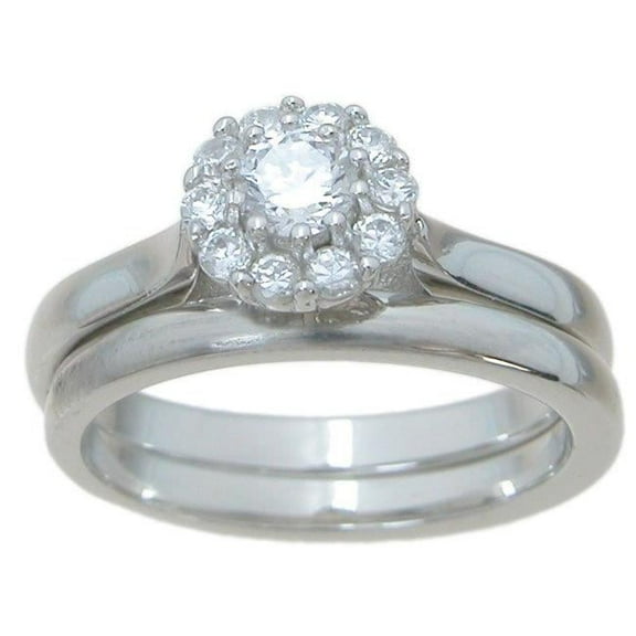 Sterling Couture rs6830 4 mm 925 Sterling Silver Halo Engagement Ring Set - Size 5