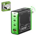 thumbnail image 1 of Cargador MFish de 140 W USB-C GaN, 4 puertos, enchufe plegable, 1 of 8