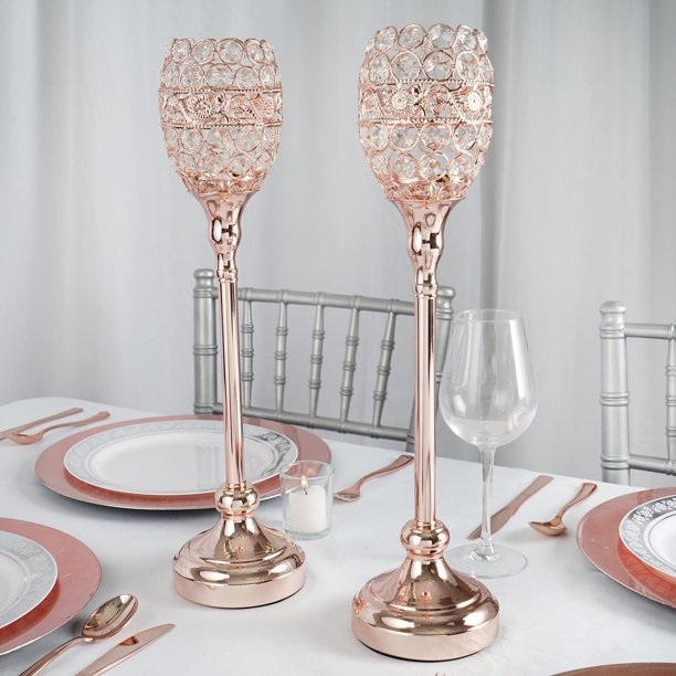Efavormart Rose Gold 18" Tall Crystal Candle Holder Goblet Votive