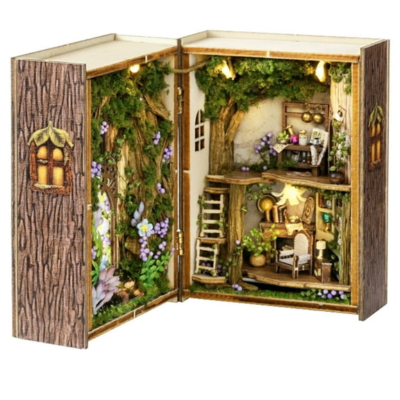 MOJINO Book Nook Kits for Adults- DIY Miniature House 3D Puzzle Bookends for Adults and Teens, Tiny House Bookshelf Insert Decor & Halloween/Christmas/Birthday Gift (Jungle Wonderland)