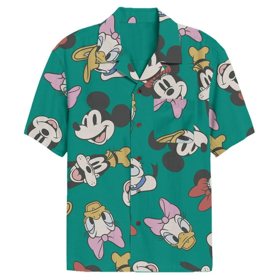 Men's Mickey & Friends Retro Character Print  Button Down Shirt Multi-Color Large