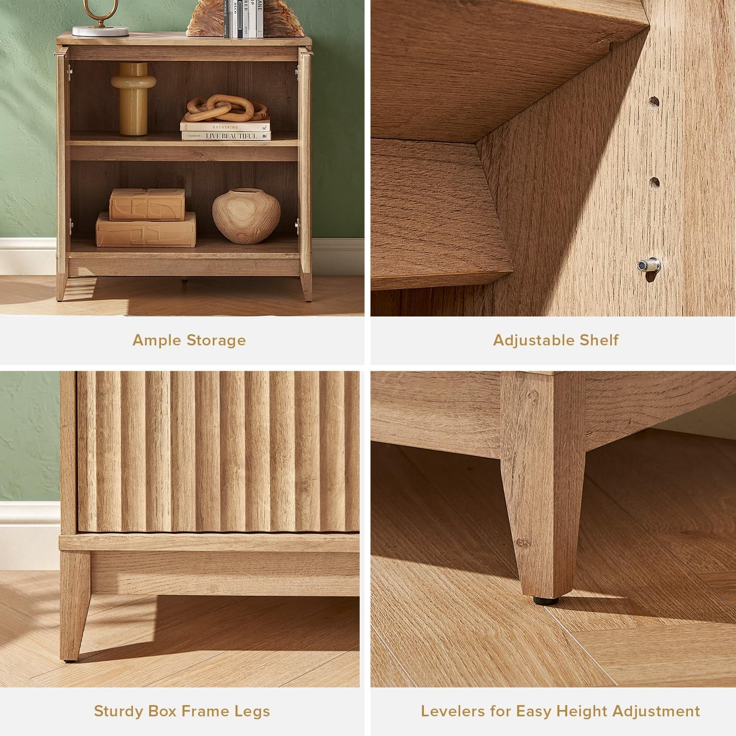 mopio Brooklyn Oak Storage Cabinet, Modern Farmhouse Entryway Accent Cabinet for Living Room