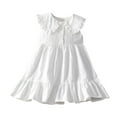 thumbnail image 2 of YHAJDS Big Girls Solid Color Sleeveless Dress Collar White Shirt Dress for 2-14 Years, 2 of 5