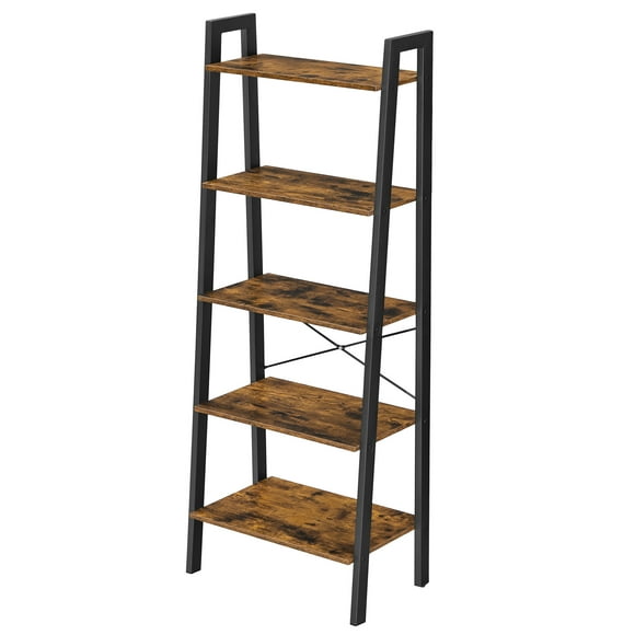 VASAGLE Ladder Shelf, 5-Tier Bookshelf, Storage Rack, Bookcase, for Living Room, Home Office, Rustic Brown and Black ULLS45X