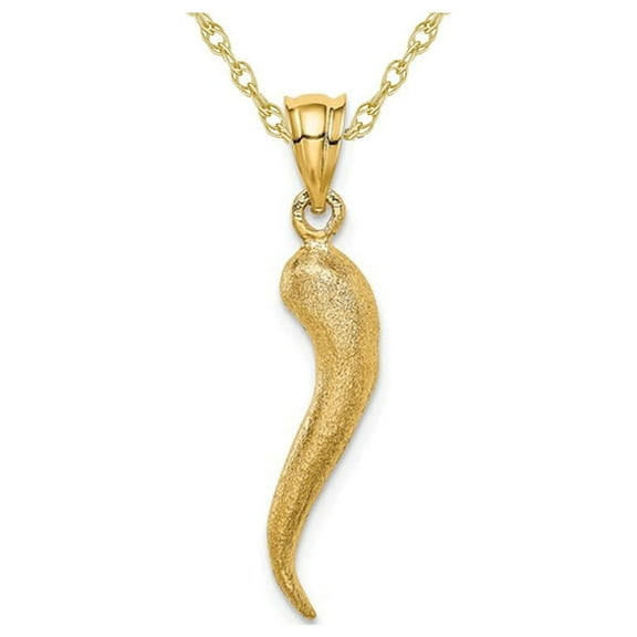 Gem & Harmony 14K Yellow Gold Brushed Italian Horn Pendant Necklace with Chain for Men