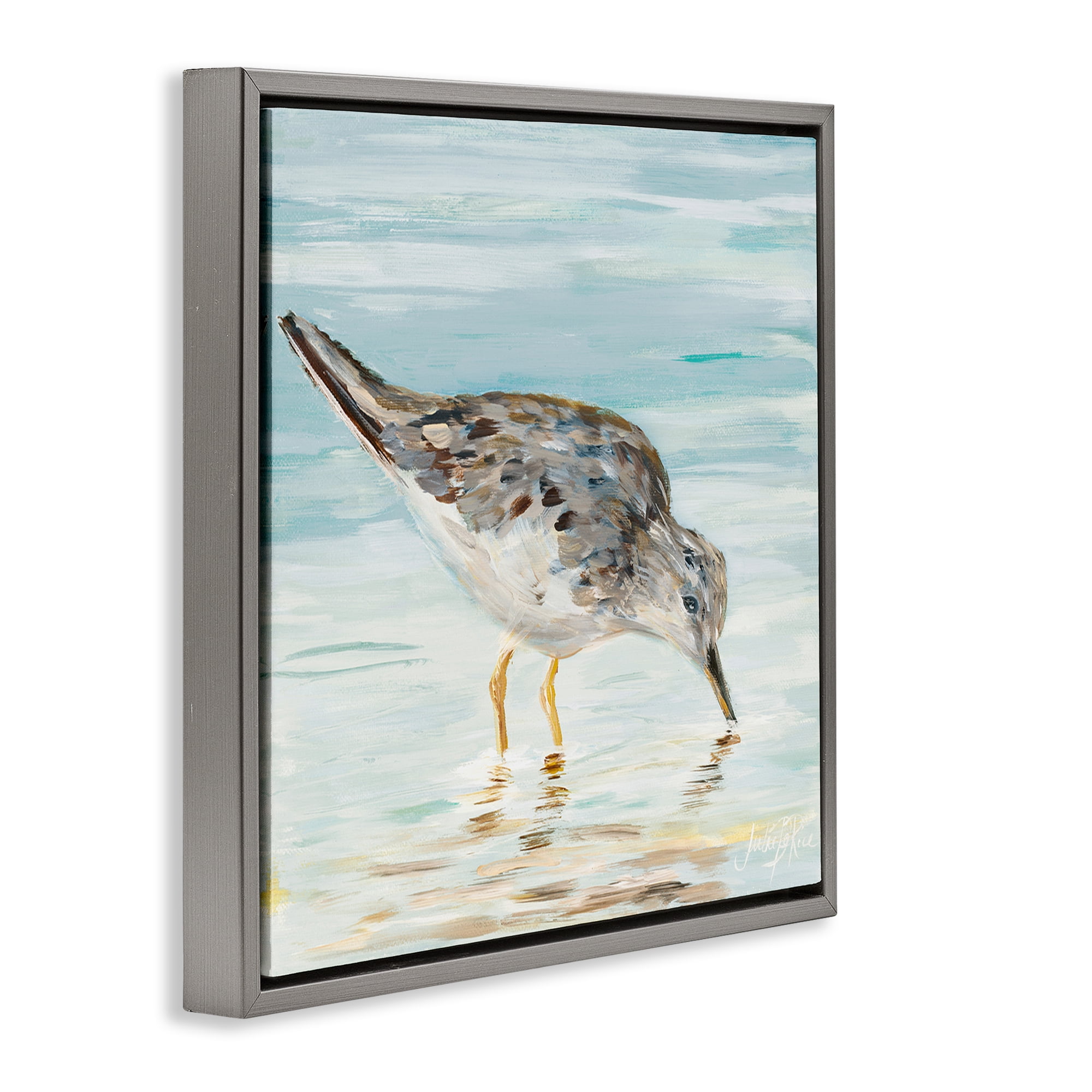Stupell Industries Grey Beach Sandpiper Animals & Insects Painting Gray Floater Framed Canvas Art Print Wall Art, 25 x 25
