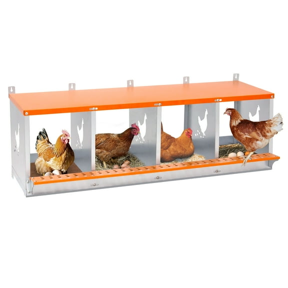 4-Bay Metal Chicken Nesting Box - Wall Mount for Hens/Ducks, Vented Galvanized Steel, Easy Egg Collection & Assembly, Durable Rustproof Coop Equipment (Orange)