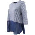 thumbnail image 3 of Plus Size Women's Short Sleeve Striped Chiffon Bottom Fashion Casual T Shirt Top Blue 2X (16.038), 3 of 4
