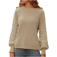 thumbnail image 2 of Itsame Women Knitted Sweater Crew Neck Pullover Sweatershirt Long Sleeves Solid Color Relaxed Sweatshirts Beige Size M, 2 of 7
