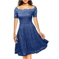 thumbnail image 1 of EGNMCR Robes d'Été Femmes Mode Tendance Femmes Robe Décontractée en Dentelle à Manches Courtes Unie, 1 of 7