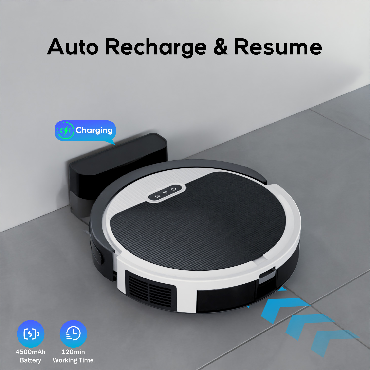 Robot Vacuum Cleaner, Automatic Charging, Smart Control, Wet and Dry,  Powerful Suction, for Pet Hair, Debris, Hard Floors and Low Carpets