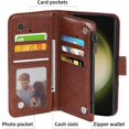 thumbnail image 3 of Phone Case for Samsung Galaxy S23 Ultra 5G Wallet Cover with Tempered Glass Screen Protector and Leather Flip Card Holder Cell Accessories S23Ultra 23S S 23 23Ultra 6.8 inch Women Men Brown, 3 of 15