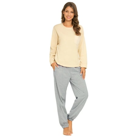 

MintLimit Women s Solid Pajamas Sets Long Sleeve Tops and Jogging Pants Lounge Sleepwear Pjs Set