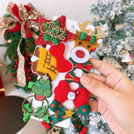 

10 Pieces Christmas Hair Clips Lovely Christmas Barrettes Xmas Tree Hat Bowknot Hairpins for Women Girls