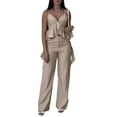 thumbnail image 2 of ZenCart Women's V-Neck Top with Pants Ruffled Camisole Top with Straight Pants Breathable Commuter Suit Summer Casual Outfit for Office Party Street, 2 of 8