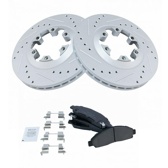 TRQ Disc Brake Rotor Drilled & Slotted Zinc Coated & Posi Ceramic Pad Set