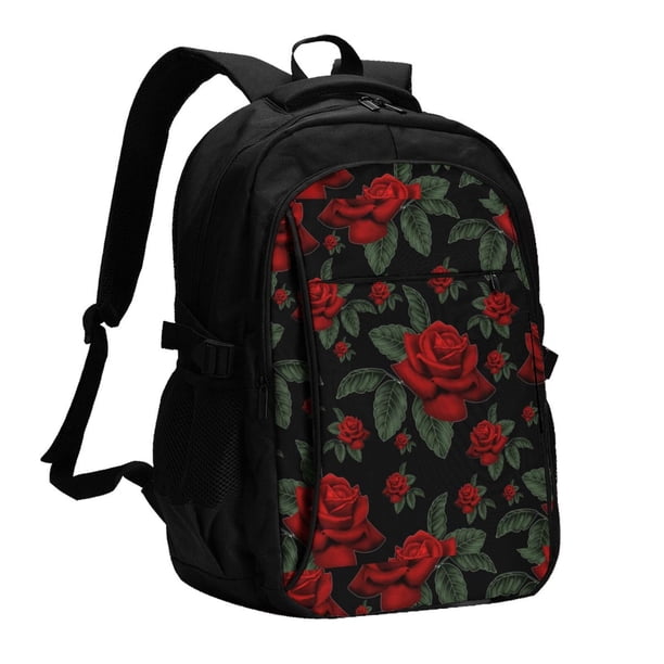 Balery Roses Mochila con carga USB para hombre y mujer - Mochila impermeable y antirrobo para laptop con puerto USB para viajes, trabajo