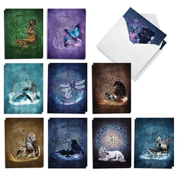 The Best Card Company 20 Assorted Blank All Occasions Notes Box Set 4 x 5.12 Inch with Envelopes (10 Designs, 2 Each) Celtic Totem AM10207OCB-B2x10