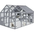 thumbnail image 6 of Large Catio Outdoor Cat House Enclosure Wooden Cat Cage Kitten Condo for Multiple Pets Walk in, with Bouncy Bridge, Platforms, Small Houses and Weatherproof Roof - 111”x74”x74”, 6 of 8