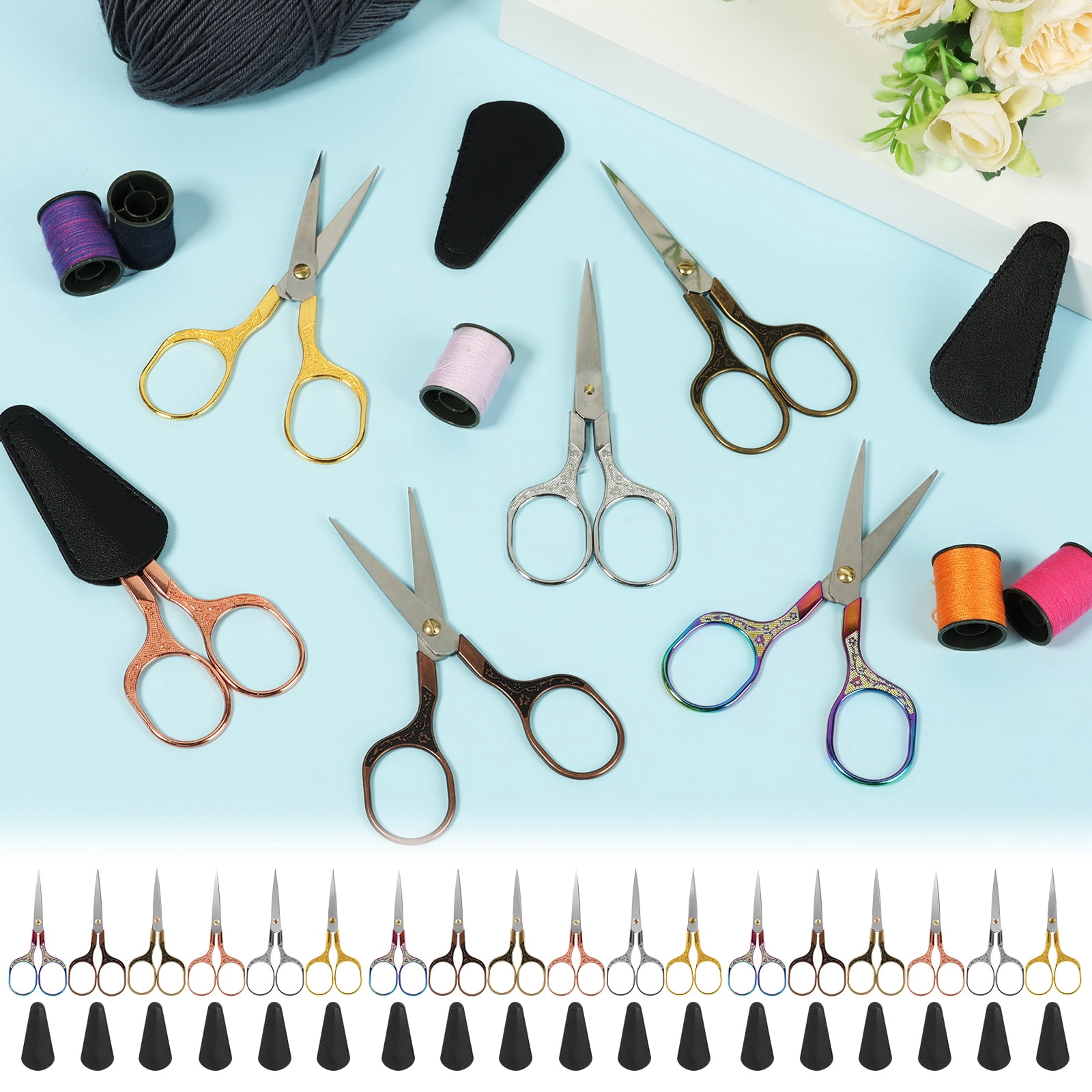 18PCS Small Sewing Scissors 5 In Fabric Scissors Incisive Embroidery Vintage Crochet Scissors Set with Protective Sleeve Zinc Alloy Incisive Blade Shear for Sewing Crafting DIY Artwork