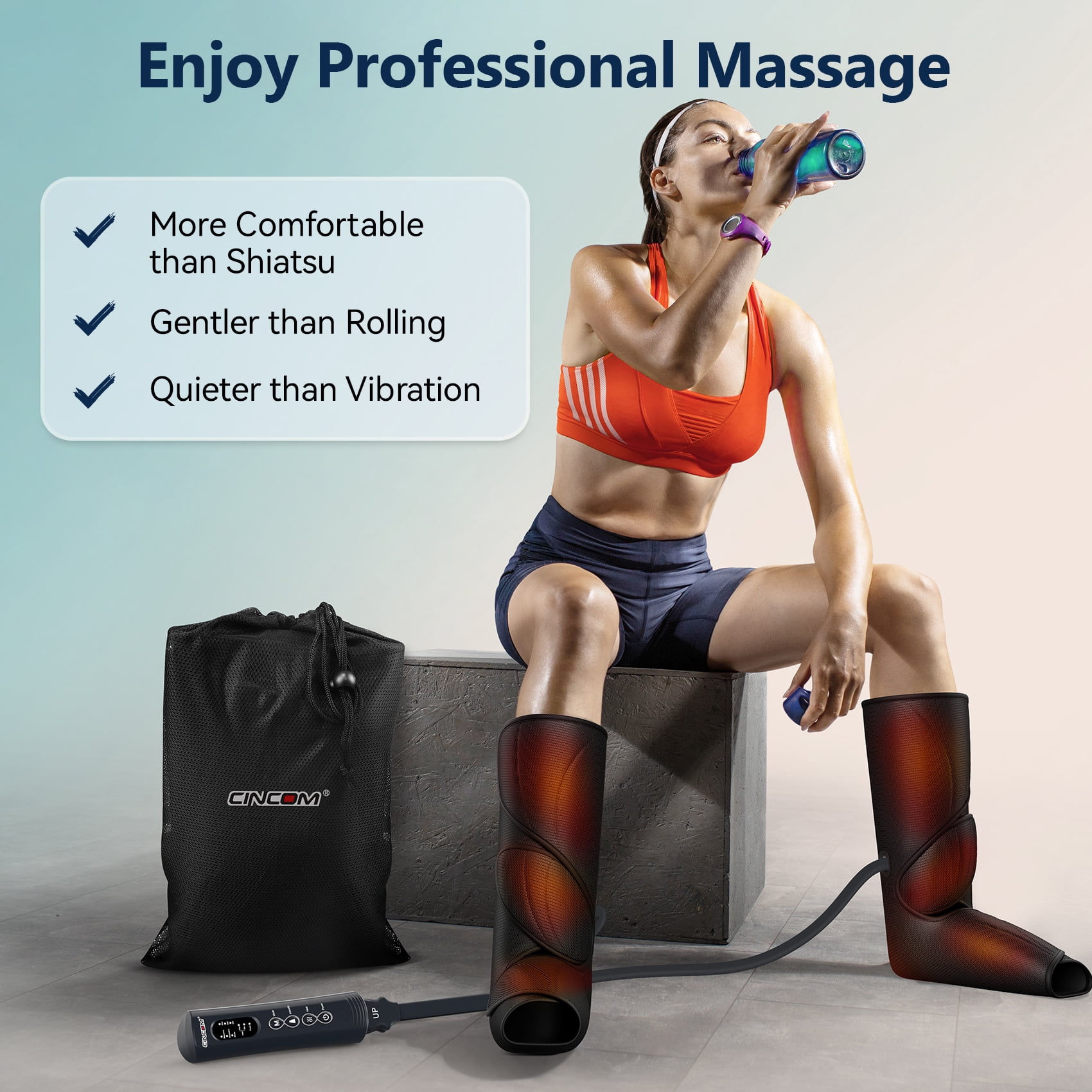 CINCOM Leg Massager with Heat for Circulation, Foot and Calf Massager Heated Compression FSA/HSA Eligible