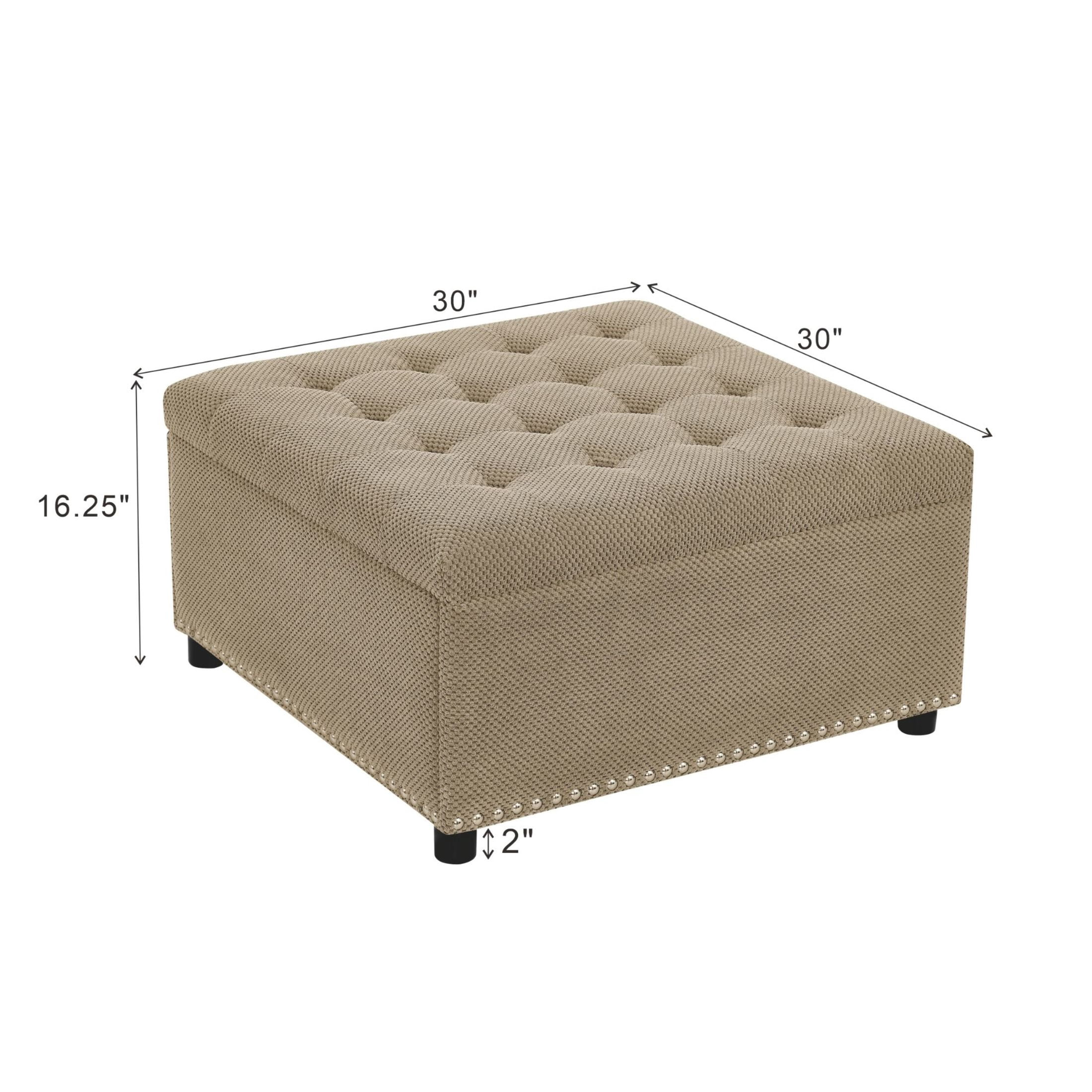 Noble House 30" Square Storage Ottoman with Tufted Top, Nailhead Trim, Camel