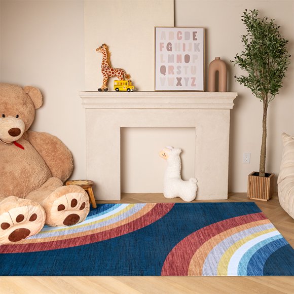 Tapis doux pour la zone de jeu Rug Branch Soft Steps Rainbow, bleu marine - Garcons et filles dans la salle de jeux, la chambre d'enfant, la chambre