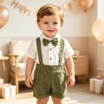 thumbnail image 5 of YWIYIUD Gentleman Outfit Baby Boy Clothes Sets Solid Color Formal Dress Shirt Button Down Short Sleeve Bodysuit with Bowtie Suspender Shorts Sets Boys Holiday Birthday Wedding Outfits 3-6 Months, 5 of 8