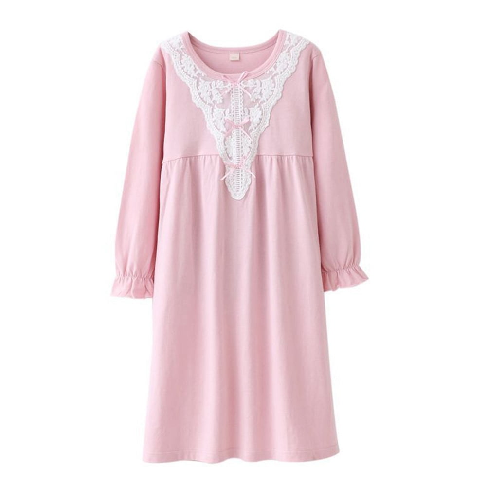 4-17T Teens Girls Princess Lace Nightgowns Long Sleeve Sleepwear Dress ...