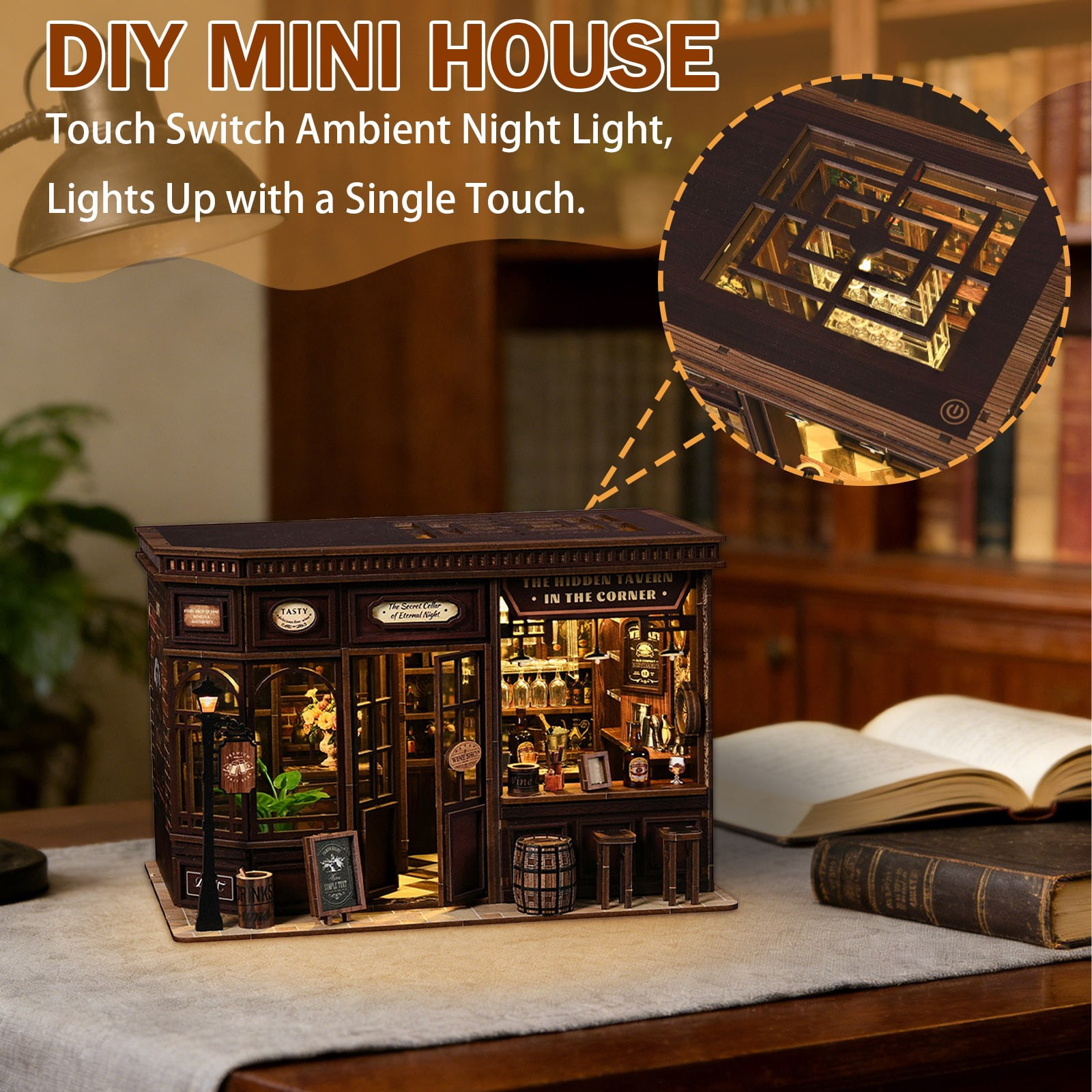 DIY Miniature House Assembly Model, 9Inch Wooden Desktop Ornament Craft Kit for Adults, Creative Home Office Decoration