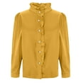 thumbnail image 6 of Royisotas Winter Women Tops Long Sleeve Standing Collar Casual Ruffle Womens Button Down Blouse Gold Solid Dressy Button up Shirts, 6 of 7