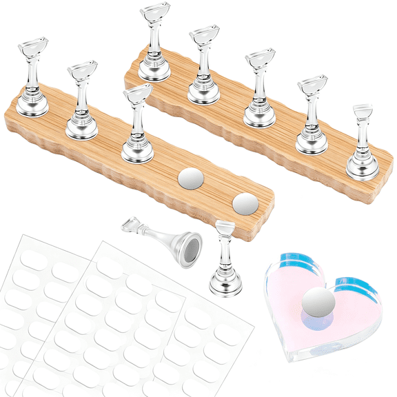 ACDANC Nail Stand for Press on Nail Holder for Painting Nails,Magnetic Fake Nail Stands Tips,Heart Shape Nail Holder with Double-Sided Tape Practice Nail Art Tools(Wood A)