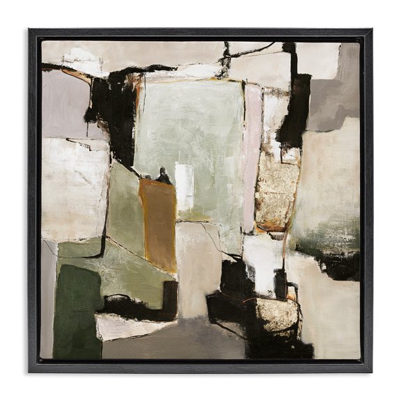 Stupell Industries Blocked Composition Details Abstract Painting Black Floater Framed Canvas Art Print Wall Art, 18 x 18