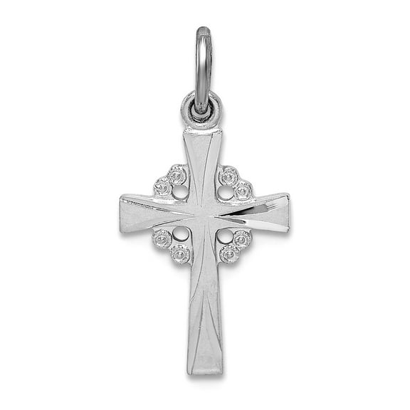 925 Sterling Silver Rhodium Plated Sparkle-Cut Religious Faith Cross Pendant Necklace 17.77x10.18mm Wide 0.95mm Thick Pe