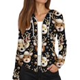 thumbnail image 4 of Women's Fashion Christmas Print Casual Zip-Up Long-Sleeve Hooded Jacket, for Outdoor Activities and Daily Use,Black,2XL, 4 of 6