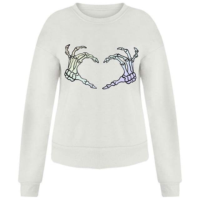 Bmisegm Sweat-Shirt Décontracté à Col Rond Imprimé Cœur Dégradé pour Femmes Manches Longues Blanc TG