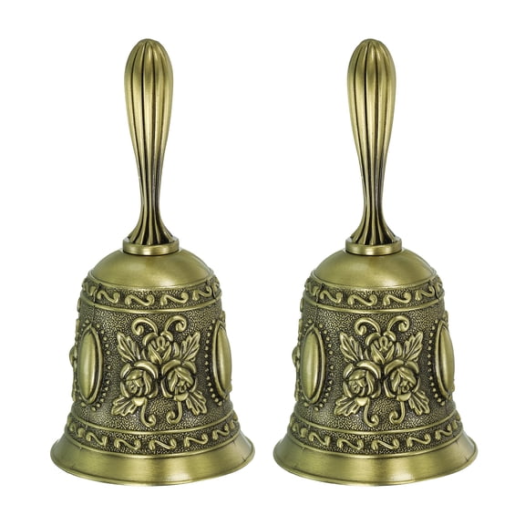 Hand Bell, 2pcs Dinner Bell Call Bell Vintage Carved Metal for Dinner Service Church Christmas, Bronze