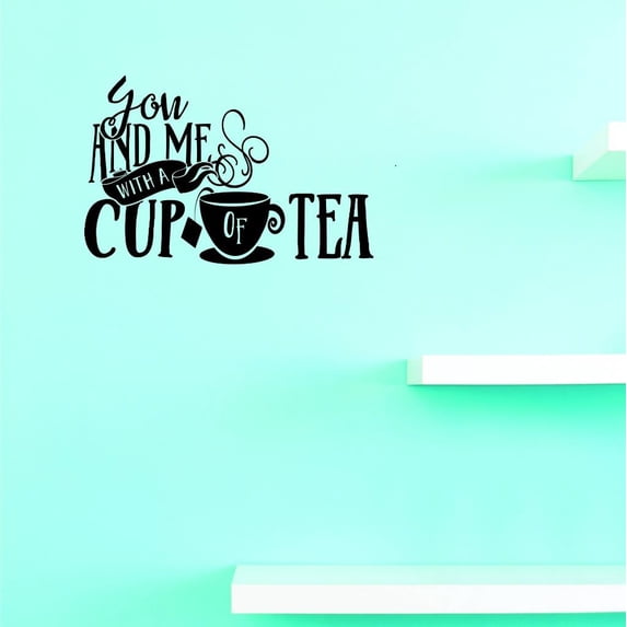 Custom Decals You Me And A Cup Wall Art Size: 16 X 16 Inches Color: Black